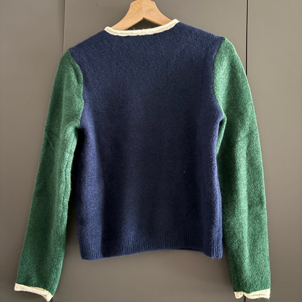 Zara Colorblock Navy and Forest Green Wool Crewneck Sweater - Picture 6 of 8